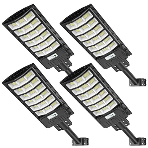 Viugreum 4 Stück 600W LED Solar Straßenlaterne mit Fernbedienung, 6500K Straßenlampe mit Bewegungsmelder Sensor IP65 Wasserdich Außen Solar Flutlichter Dämmerung bis zum Morgengrauen Außen Wegeleuchte von Viugreum