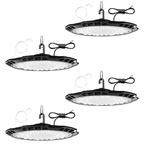 Viugreum 4PCS 200W Led Hallenstrahler, 6500K Kaltweiß UFO LED, IP65 Wasserdichte Hallenbeleuchtung Werkstattbeleuchtung, 120° Abstrahlwinkel Industrielampe, Werkstatt Deckenleuchte Werkstattleuchte von Viugreum