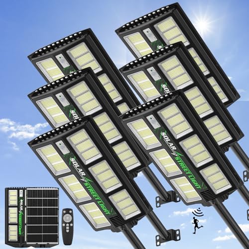 Viugreum 6 Stück 1200W LED Solar Straßenlaterne mit Fernbedienung, 6500K Straßenlampe mit Bewegungsmelder Sensor Dämmerung bis zum Morgengrauen Straßenleuchte IP65 Wasserdicht Solar Wegeleuchte von Viugreum