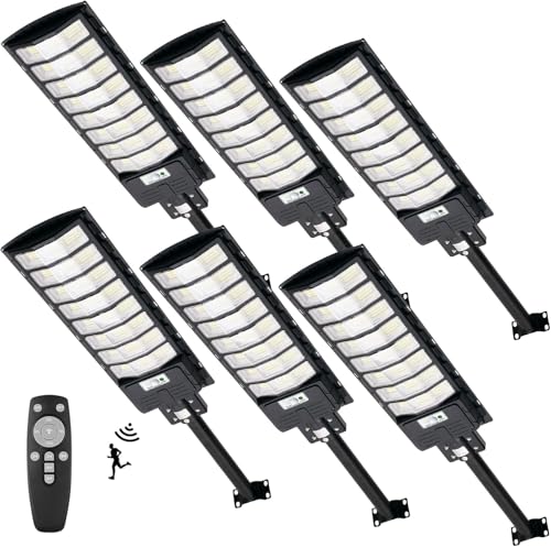 Viugreum 6 Stück 800W LED Solar Straßenlaterne mit Fernbedienung, 6500K Straßenlampe mit Bewegungsmelder Sensor IP65 Wasserdich Außen Solar Flutlichter Dämmerung bis zum Morgengrauen Außen Wegeleuchte von Viugreum