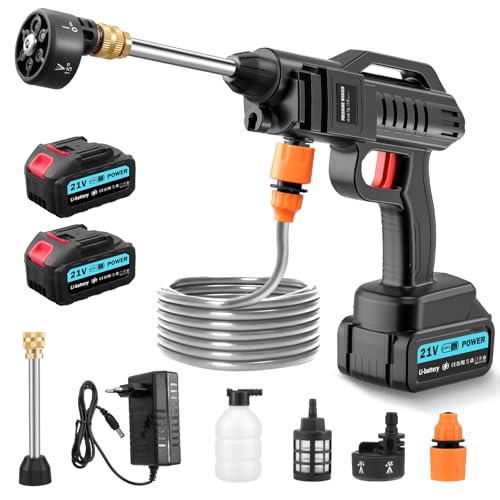 Viugreum Akku Hochdruckreiniger, 21V 100bar Hochdruckpistole Wasserpistole, Tragbarer Hochdruckreiniger Autowäsche mit 6-in-1-Multifunktions Düse, 2 Akkus, 5m Schlauch für Auto, Terrasse, Fenster Pool Viugreum Akku Hochdruckreiniger, 21V 100bar Hochdruckpistole Wasserpistole, Tragbarer Hochdruckreiniger Autowäsche mit 6-in-1-Multifunktions Düse, 2 Akkus, 5m Schlauch für Auto, Terrasse, Fenster Pool von Viugreum