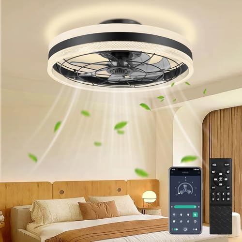 Viugreum LED Deckenventilator mit Beleuchtung|49CM Deckenlampe mit Ventilator|Deckenventilator mit licht Fernbedienung| APP|6 Geschwindigkeiten|Niedriger als 30db für Schlafzimmer|Wohnzimmer|Esszimmer von Viugreum