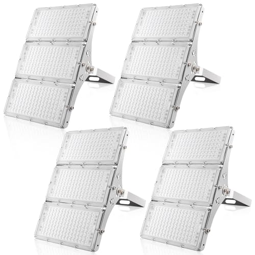 Viugreum LED Strahler 300W 4 PACK, Ultradünn LED Fluter Kaltweiß 6000K, Superhell LED Scheiwerfer 30000Lm mit 105Leds (Smd 2835), IP66 Wasserdicht Aussenstrahler für Garage, Sportplatz, Hotel ect von Viugreum