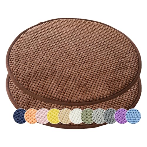 1/2er Set Rund Sitzkissen Kordsamt Rund Stuhlkissen Polster Auflage Kissen, Stuhlauflage rutschfest Sitzpolster für Haus & Garten Büro (Braun,45x45cm (2er-Pack)) von Viusneun