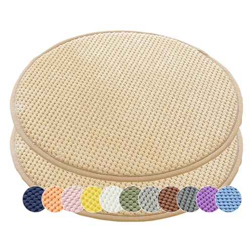 1/2er Set Rund Sitzkissen Kordsamt Rund Stuhlkissen Polster Auflage Kissen, Stuhlauflage rutschfest Sitzpolster für Haus & Garten Büro (Khaki,45x45cm (2er-Pack)) von Viusneun