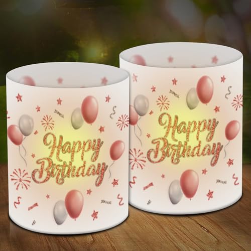 12 Windlicht Tischdeko Geburtstag, Happy Birthday Deko Windlicht Tischdeko Rosegold Geburtstag Tischdekoration Geeignet Für Teelichter Oder Kerzen (Happy Birthday) von Viusneun