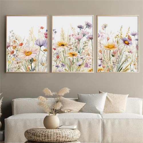 3-teiliges Premium Poster Set, Aquarell Floral Bilder Wanddekoration Leinwand Kunstposter, Stilvolle Kunstdrucke für Wohnzimmer Deko (21x30cm) von Viusneun