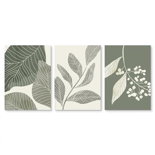 3-teiliges Premium Poster Set, Moderne abstrakte kleine frische Pflanze Blatt Bilder Wanddekoration Leinwand Kunstposter, Stilvolle Kunstdrucke für Wohnzimmer Deko, Ohne Rahmen Poster Set (21x30cm) von Viusneun