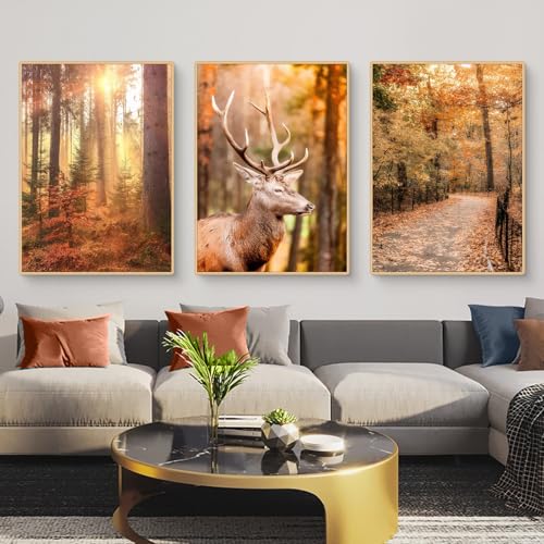 3er Poster Set, Premium Leinwandbilder Aesthetic Hirsch Wandbilder Vintage Herbst Wandposter für Wohnzimmer Schlafzimmer, Ohne Rahme (30 x 40 cm) von Viusneun
