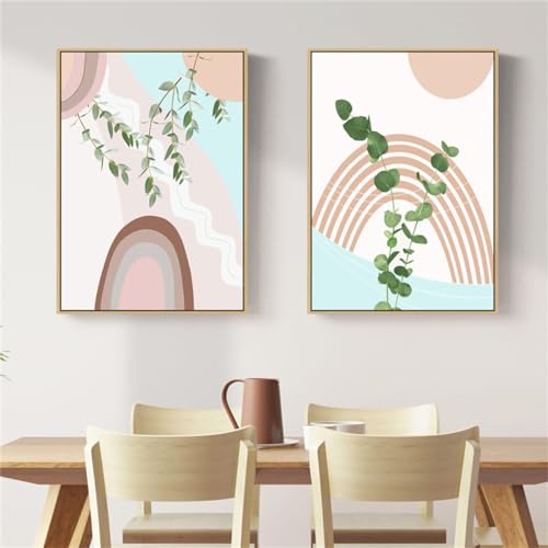 Viusneun 2er Boho Poster Set, Premium Abstrakt Grün Blätter Bilder, Modern Print Kunstposter, Wandbilder für Wohnzimmer Schlafzimmer, Ohne Rahmen (30x40cm) von Viusneun