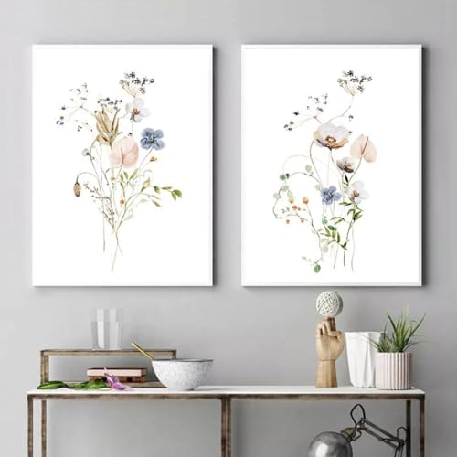 Viusneun 2er Poster Set, Aquarell Floral Bilder Wanddekoration Leinwand Kunstposter, Stilvolle Kunstdrucke für Wohnzimmer Deko, Ohne Rahmen (21x30cm) von Viusneun