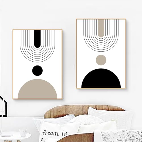Viusneun 2er Premium Boho Poster Set, Abstrakte Minimalistische Stil Leinwand Wandkunst Bilder，Schwarz und weiß Moderne Linie Wanddekoration für Wohnzimmer Schlafzimmer, Ohne Rahmen (40x50cm) von Viusneun
