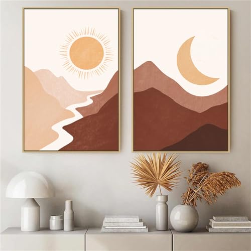 Viusneun 2er Premium Poster Set, Moderne Abstrakte Sonne und Mond Bilder Wanddeko, Boho Kunst Wandbilder Wohnzimmer Schlafzimmer, OHNE Rahmen (30x40cm) von Viusneun