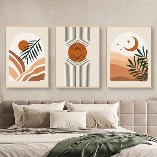 Viusneun 3er Boho Poster Set, Abstrakte Linie Leinwand Wandkunst Bilder, Ohne Rahmen Pflanze Poster Set, Wandbilder Deko für Wohnzimmer Schlafzimmer (21x30cm) von Viusneun