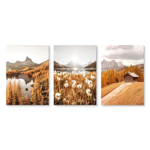 Viusneun 3er Herbst Poster Set, Modern Herbst Waldseen Natur Leinwandbilder Set, Herbst Bilder Wanddeko für Wohnzimmer Schlafzimmer, Ohne Rahmen (21x30cm) von Viusneun