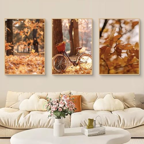 Viusneun 3er Poster Set, Aesthetic Ahornblatt Wandbilder Herbst Premium Leinwandbilder für Wohnzimmer Schlafzimmer Ohne Rahmen (30 x 40 cm) von Viusneun
