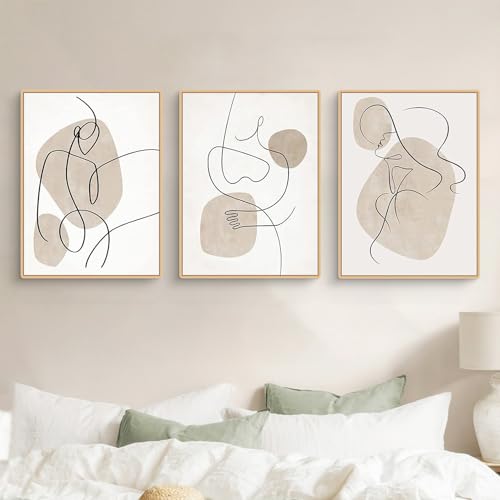 Viusneun 3er Poster Set Moderne Wandbilder Poster, Minimalistische Abstrakt Bild Set Line Art Bilder, Wandbilder für Schlafzimmer und Wohnzimmer, Ohne Rahmen (A,50x70cm) von Viusneun