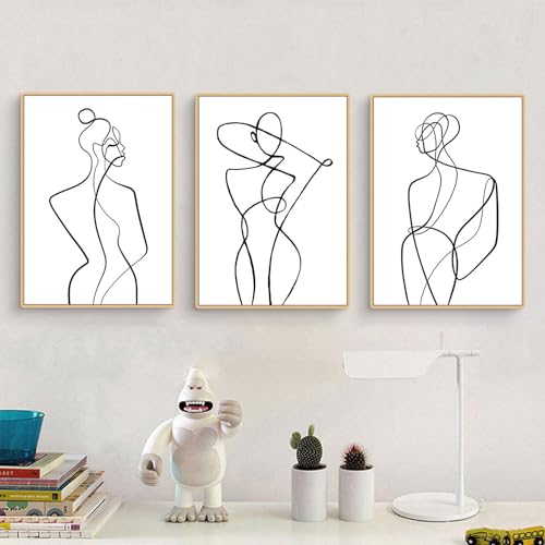 Viusneun 3er Poster Set Moderne Wandbilder Poster, Minimalistische Abstrakt Bild Set Line Art Bilder, Wandbilder für Schlafzimmer und Wohnzimmer, Ohne Rahmen (B,21x30cm) von Viusneun