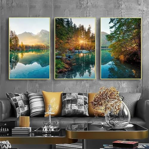 Viusneun 3er Poster Set - Modernes Waldseen Natur Leinwandbilder Set - Herbst Bilder Wanddeko für Wohnzimmer und Schlafzimmer - Ohne Rahmen (50x70cm) von Viusneun