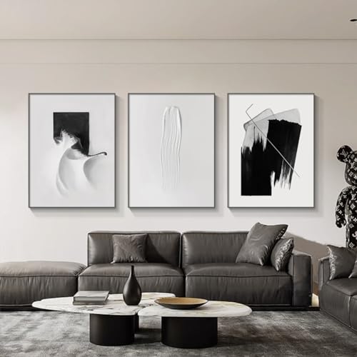 Viusneun 3er Poster Set Schwarz-weiße abstrakte Malerei Modern Leinwandbilder Wandbilder für Wohnzimmer Deko Ohne Rahmen Leinwandbilder, Modern Wandbilder Kunstposter (21x30cm) von Viusneun