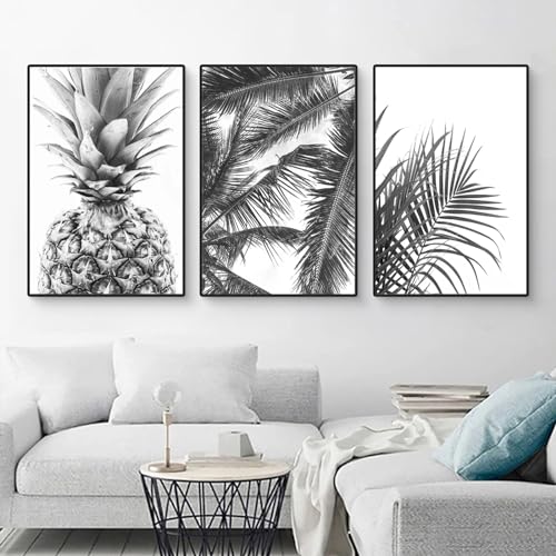 Viusneun 3er Poster Set Schwarze und weiße Ananaspflanze, Modern Leinwandbilder Wandbilder für Wohnzimmer Deko Ohne Rahmen Leinwandbilder, Modern Wandbilder Kunstposter (30x40cm) von Viusneun