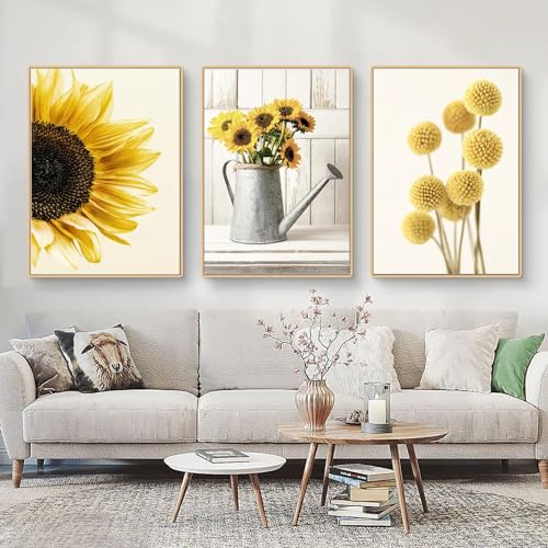 Viusneun 3er Poster Set Sonnenblume Modern Leinwandbilder Wandbilder für Wohnzimmer Deko Ohne Rahmen Leinwandbilder, Modern Wandbilder Kunstposter (40x50cm) von Viusneun