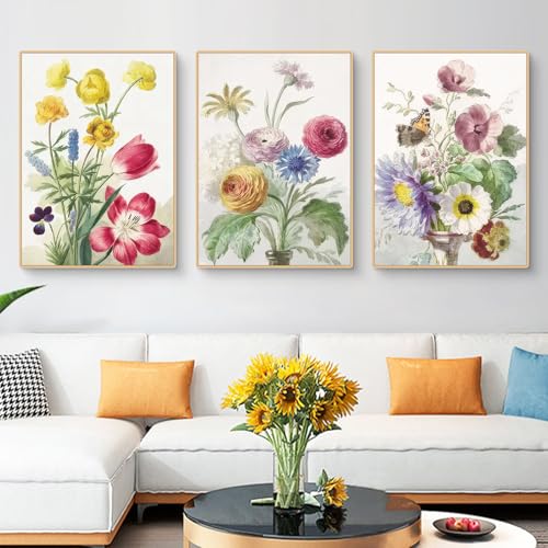 Viusneun 3er Premium Poster Set, Bunt Blumen Wandbilder Aesthetic Floral Wandposter Premium Leinwandbilder Kunstdruck Poster für Wohnzimmer Schlafzimmer Ohne Rahmen (21 x 30 cm) von Viusneun