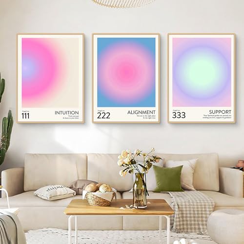 Viusneun 3er Set Farbverlauf Aura Nummer Wandbilder Wanddeko, Spirituelle Ästhetik Leinwand Bilder für Schlafzimmer Wohnzimmer Deko, Ohne Rahmen (A,21x30cm) von Viusneun