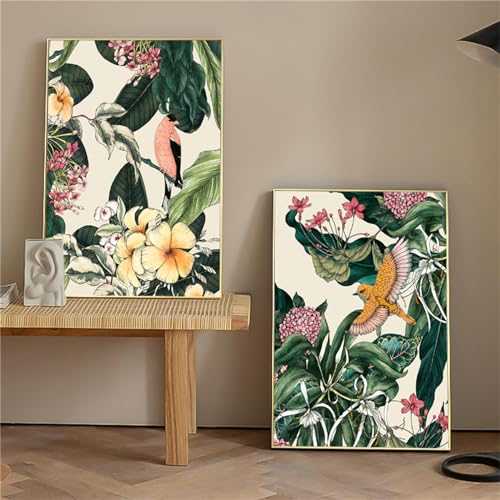 Viusneun Grüne Wandbilder 2er Poster Set Moderne Wandbilder Boho Bild Wohnzimmer Poster Vintage Leinwandbilder Wandposter Ohne Rahmen (50x70cm) von Viusneun