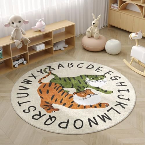 Viusneun Kinderteppich, Rund Kurzflor Wildtiere Teppiche Weich Waschbare Teppich Krabbeldecke rutschfest Teppiche fürs Babyzimmer Kleinkinderzimmer Wohnzimmer Schlafzimmer (Tiger,60cm) von Viusneun