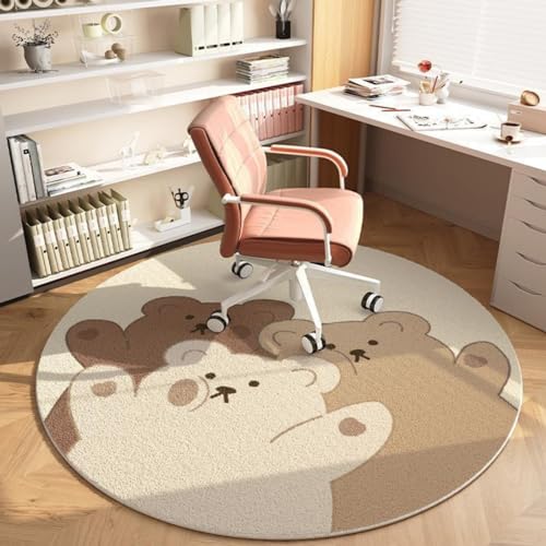 Viusneun Kinderteppich, Runder Kristall Samt Cartoon Tier Teppich Weich Waschbar rutschfest Teppich Geeignet für Kinderzimmer Kleinkind Zimmer Wohnzimmer Schlafzimmer (DREI Bären,100cm) von Viusneun