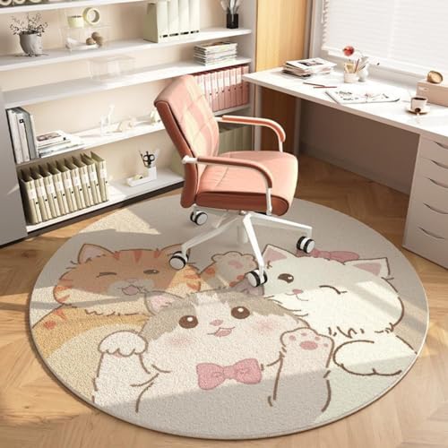 Viusneun Kinderteppich, Runder Kristall Samt Cartoon Tier Teppich Weich Waschbar rutschfest Teppich Geeignet für Kinderzimmer Kleinkind Zimmer Wohnzimmer Schlafzimmer (DREI Katzen,100cm) von Viusneun