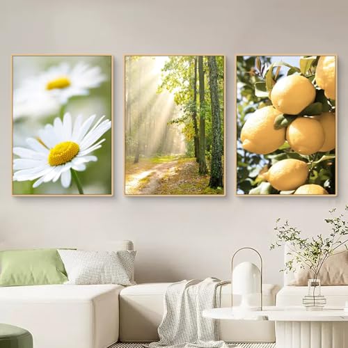 Viusneun Moderne Poster Set 3 Stück Blume-Zitrone-Natur Wanddeko Bilder Schlafzimmer Deko Wohnzimmer Wandbilder Leinwand Kunstdruck Bild ohne Rahmen (30x40cm) von Viusneun