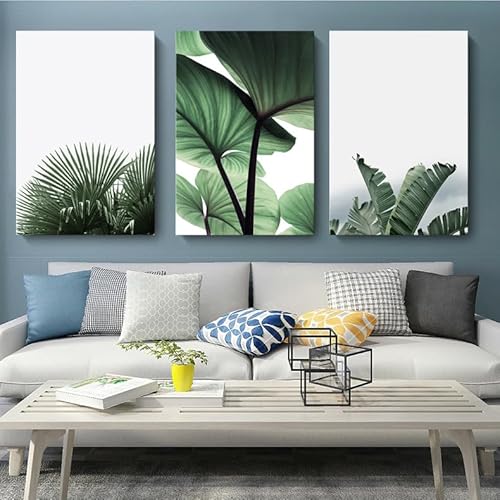 Viusneun Poster 3er Set Wandbilder, Moderne Premium Poster Set, Grüne Blätter Pflanze Bilder Wandposter Posterset Ohne Rahmen für Wohnzimmer Schlafzimmer (50x70cm) von Viusneun