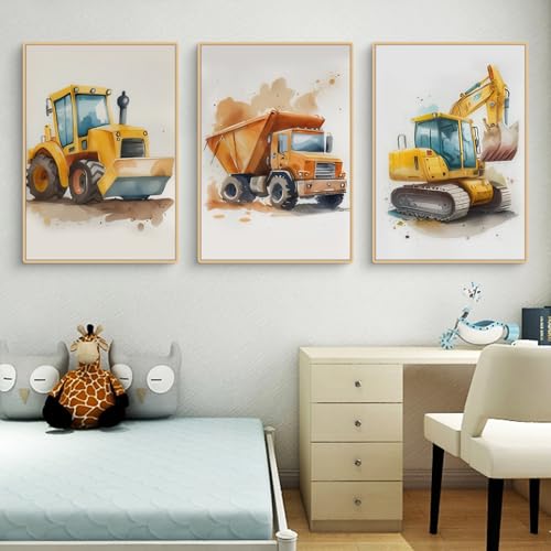 Viusneun Poster Kinderzimmer, 3er Set Bilder für Kinderzimmer und Babyzimmer Voller Kinderspaß Werkzeugwagen Wandbilder Ohne Rahmen Poster & Kunstdrucke (50 x 70 cm) von Viusneun