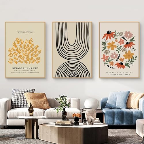 Viusneun Poster Wohnzimmer,3er Set Blumen und Linien geometrische abstrakte Malerei Modern Leinwandbilder Wandbilder,Stilvolle Nordic Leinwand Wandbilder, Ohne Rahmen Wanddeko Bilder Set (50x70cm) von Viusneun