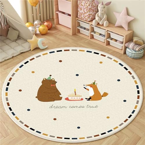 Viusneun Rund Kinderteppich, Cartoon Tier Kinderteppich Waschbar Junge Mädchen Spielteppich Modern Zootiere Spielmatte für Babyzimmer Kleinkinderzimmer Wohnzimmer Schlafzimme (Fuchs,160 * 160cm) von Viusneun