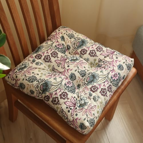 Viusneun Stuhlkissen, 40x40x9cm Sitzkissen mit Bindeband Weich Verdickt Stuhlkissen Waschbar Sitzpolster für Outdoor und Indoor Gartenstuhl Esszimmerstuhl Bürostuhl (Rote Blume) von Viusneun