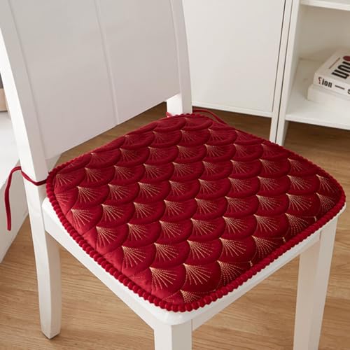 Viusneun Stuhlkissen, 45x43cm Sitzkissen mit Bindeband Waschbare rutschfeste Sitzpolster Abnembar Bezug Mit Reißverschluss Stuhlkissen für Gartenstuhl Esszimmerstuhl Bürostuhl (Rot) von Viusneun