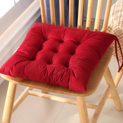 Viusneun Stuhlkissen mit Bändern, 40x40 cm Waschbares Sitzkissen Weiches Stuhlauflage Ausgezeichneten Sitzkomfort Sitzpolster Stuhlkissen für Gartenstuhl Bürostuhl oder Esszimmerstuhl (Rot) von Viusneun
