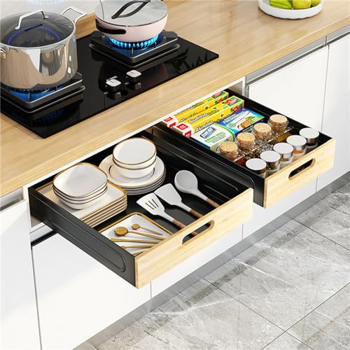 Viusneun Teleskopschublade, Ausziehbarer Schrank Organizer für Küchenschränke - Schubladen Aufbewahrungsregale - Ohne Bohren Multifunktional Schublade, 1 Stück (Schwarz,41 * 40 * 8cm) von Viusneun