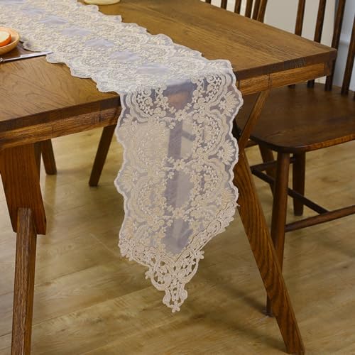 Viusneun Tischläufer, Hochzeit Spitze Tischband Vintage Bestickt Tischdecke Exquisite Festival Tischdeko für Hochzeit Feierlichkeiten Party Tischband (Beige,30 x 120 cm) von Viusneun