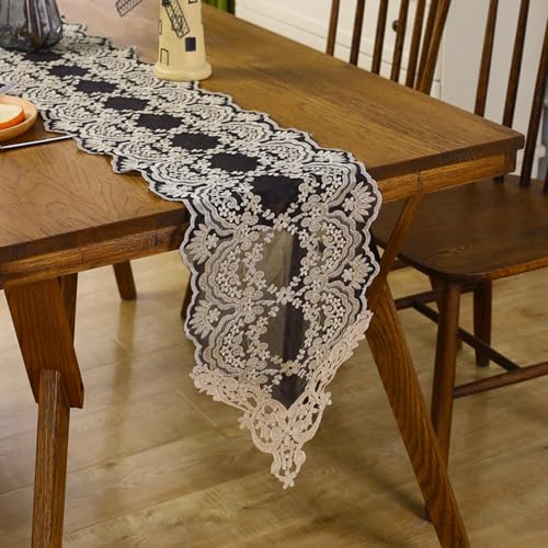 Viusneun Tischläufer, Hochzeit Spitze Tischband Vintage Bestickt Tischdecke Exquisite Festival Tischdeko für Hochzeit Feierlichkeiten Party Tischband (Schwarz,30 x 90 cm) von Viusneun