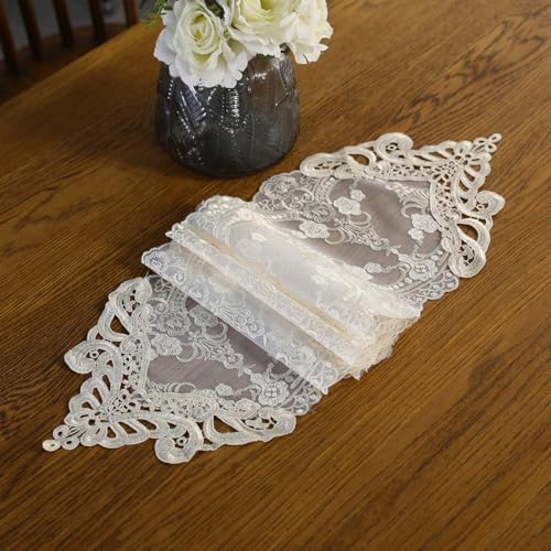 Viusneun Tischläufer, Hochzeit Spitze Tischband Vintage Exquisite Tischdekoration Waschbar Bestickt Tischdecke für Hochzeit Feierlichkeiten Party Tischdeko (Beige,26 × 150 cm) von Viusneun
