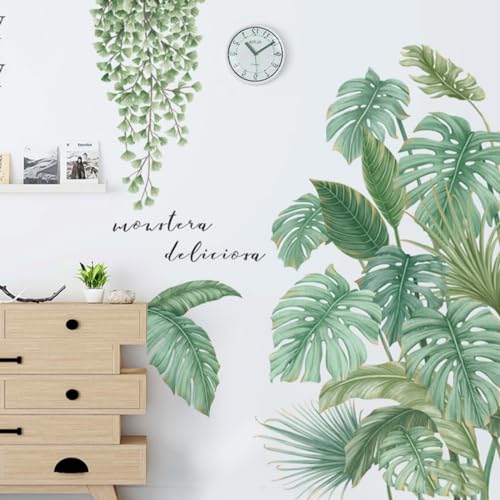 Wandtattoo, DIY Groß Grüne Pflanze Blätter Wandtattoo Abnehmbare Tropischer Pflanzen Wandsticker Aquarell Wandaufkleber Kunst Wandbilder für Wohnzimmer Kinderzimmer Wanddeko von Viusneun