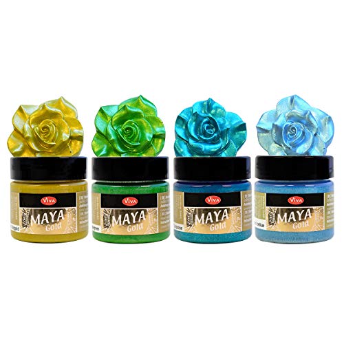 Viva Decor Maya Gold Acrylfarben Set Metallic - Deep Sea - 4 x 45 ml - Premium Metallic-Acrylfarben | Farbe für Metall und andere Oberflächen | wasserfest, lichtecht, schnell trocknend von Viva Decor
