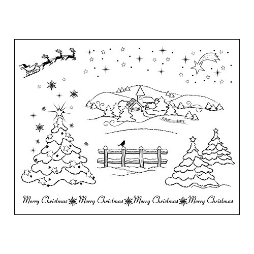 Viva Decor My Paper World Silikon-Stempel 068 Set mit 8 Stempel, Weihnachtslandschaft, Clearstempel, Motive: Dorf im Schnee, Tannenbaum, Zaun, Rentiere mit Schlitten usw. von Viva Decor