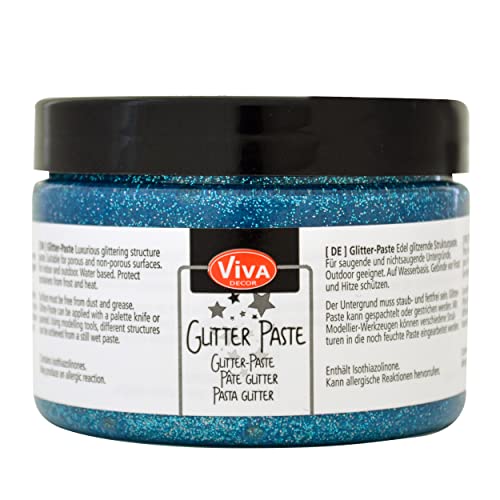 Viva Decor Glitter-Paste (Saphir, 150ml) Glitzerfarben zum Basteln/Bemalen/Schablonieren - glitzernde Effektpaste - Farbe für Glas, Porzellan, Holz, Ton uvm. - Made in Germany von Viva Decor