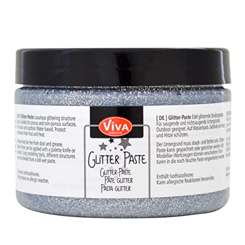 Viva Decor Glitter-Paste (Silber, 150ml) Glitzerfarben zum Basteln/Bemalen/Schablonieren - glitzernde Effektpaste - Farbe für Glas, Porzellan, Holz, Ton uvm. - Made in Germany von Viva Decor