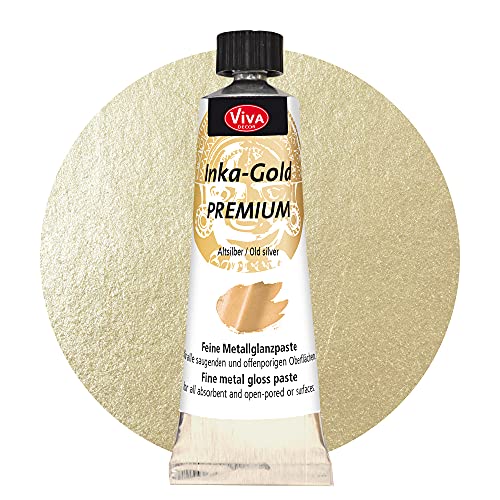 Viva Decor Inka Gold Premium 40g Tube (Altsilber) Hochpigmentierte Effekt Farbe/Paste. Sofortiger Metallic Glanz durch einfaches aufpolieren. Farbe zum vergolden/veredeln - Farben zum Basteln von Viva Decor